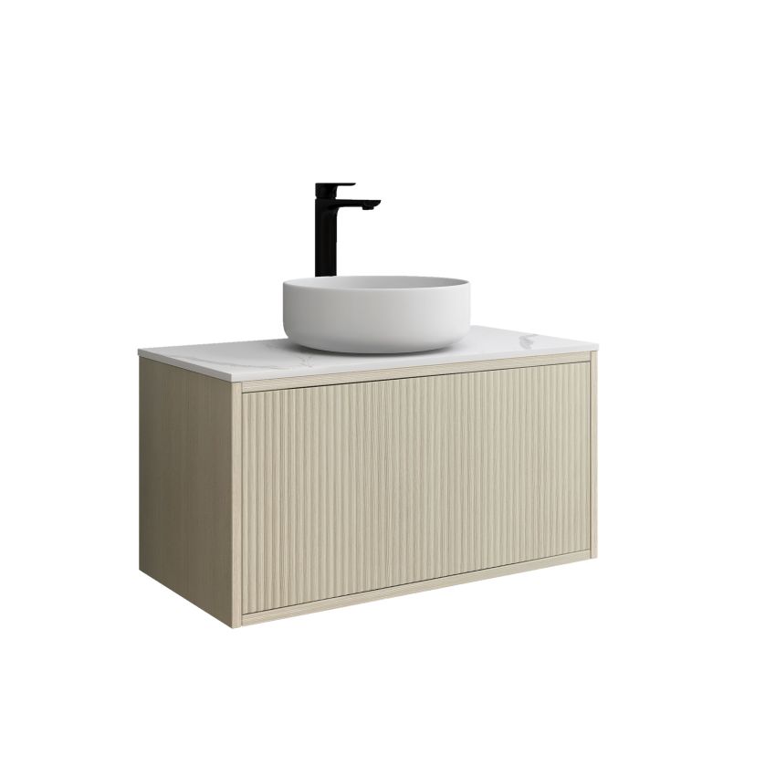 750mm Slim Coastal Oak Wall Hung Bathroom Vanity 1 Door Grooved MDF Cabinet Only