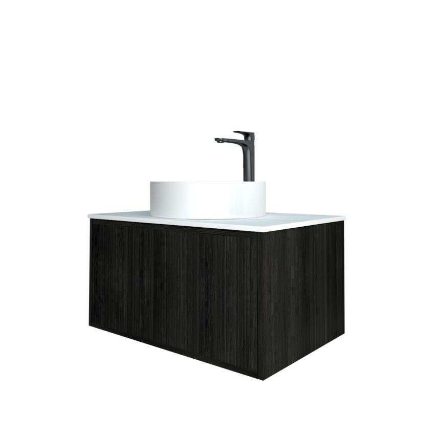 750mm Bottega Oak Wall Hung Bathroom Vanity 1 Door Grooved MDF Cabinet Only