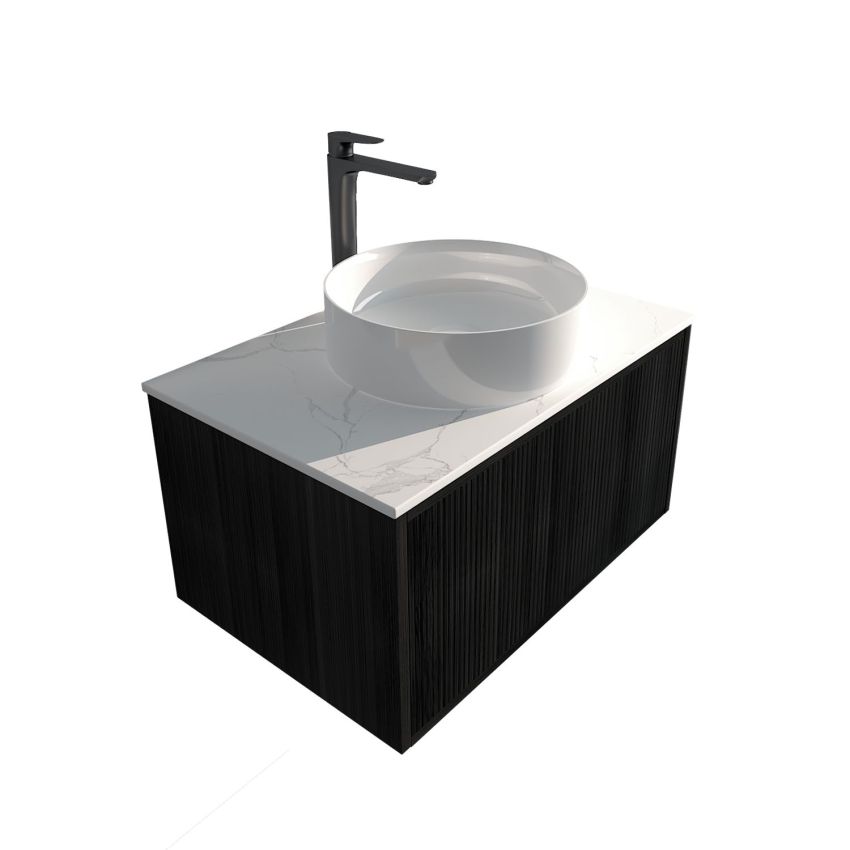 750mm Bottega Oak Wall Hung Bathroom Vanity 1 Door Grooved MDF Cabinet Only