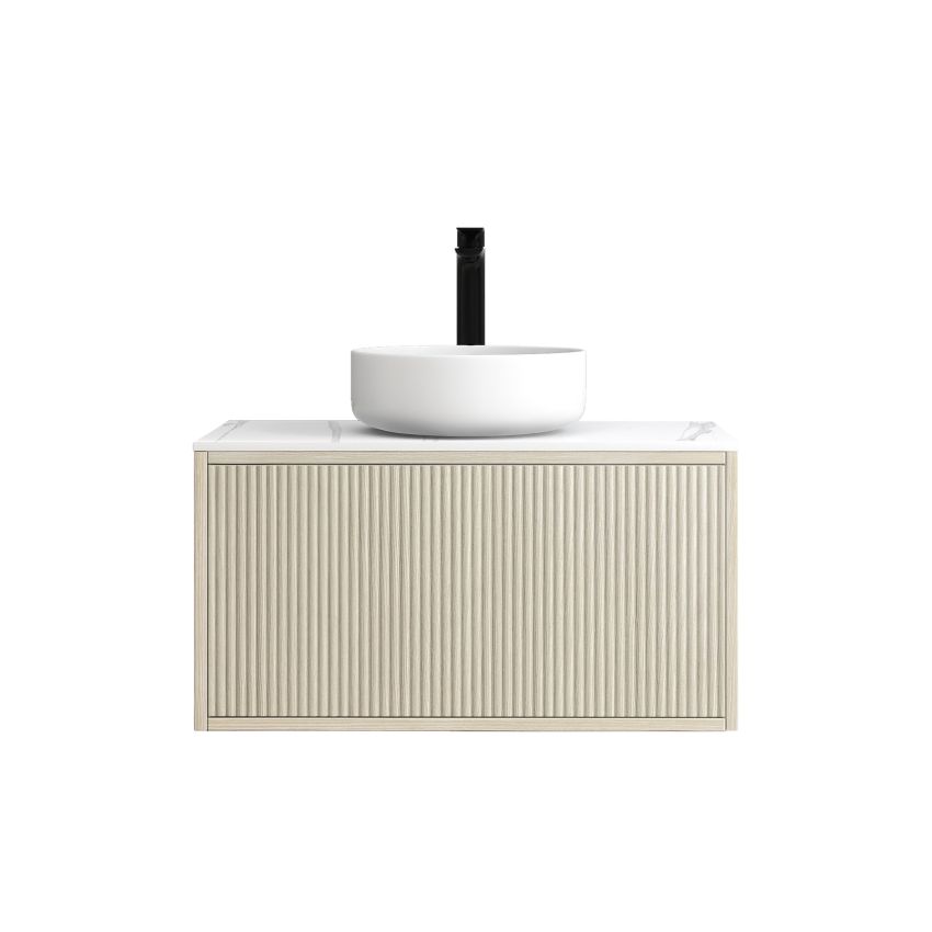 750mm Coastal Oak Wall Hung Bathroom Vanity 1 Door Grooved MDF Cabinet Only