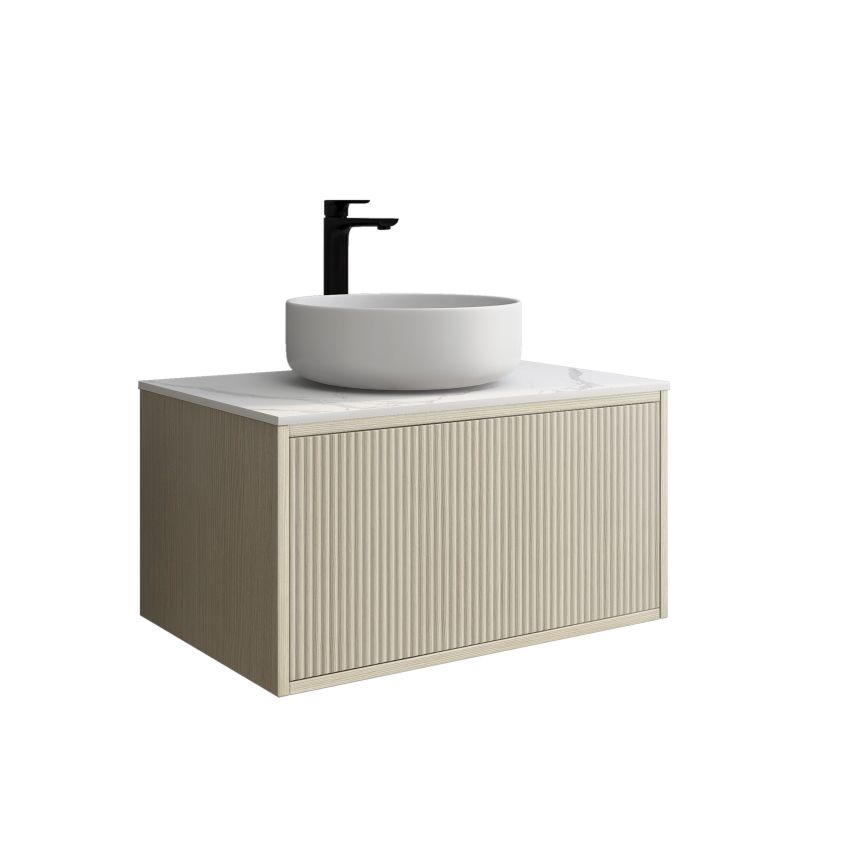 750mm Coastal Oak Wall Hung Bathroom Vanity 1 Door Grooved MDF Cabinet Only