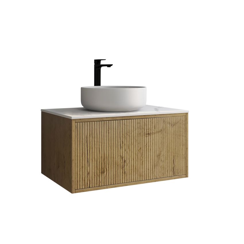 750mm Prime Oak Wall Hung Bathroom Vanity 1 Door Grooved MDF Cabinet Only