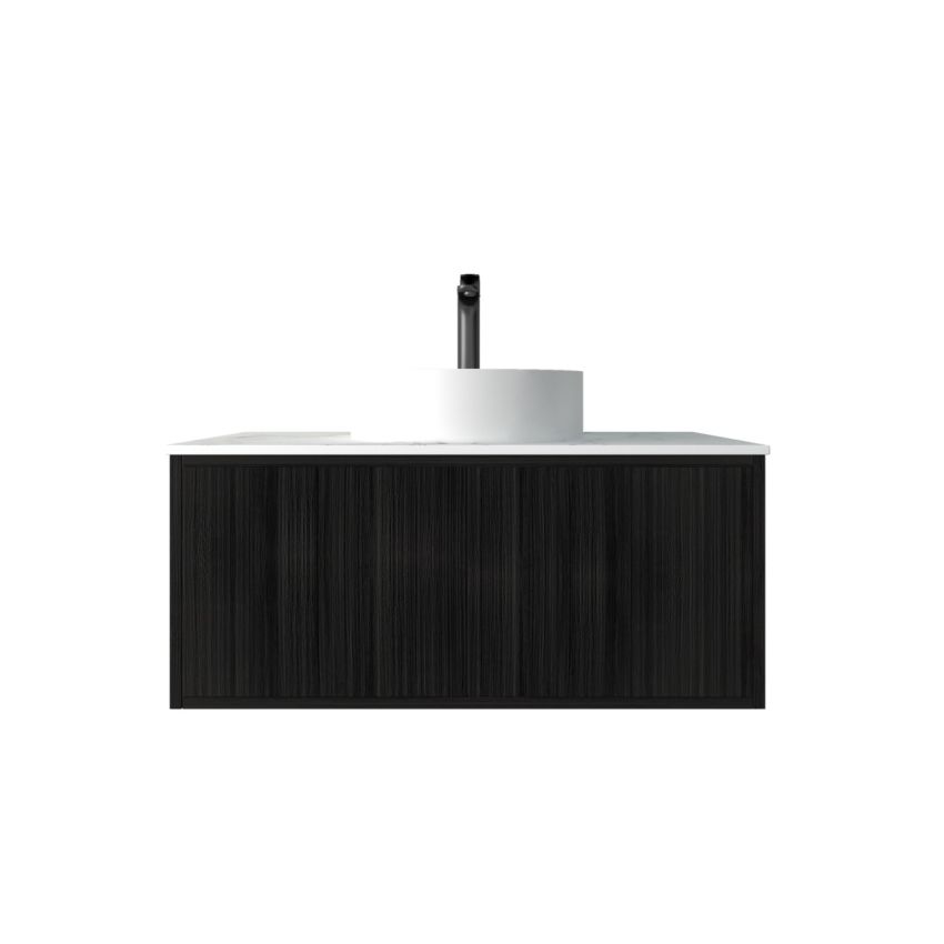 900mm Bottega Oak Wall Hung Bathroom Vanity Left Drawer Grooved MDF Cabinet Only