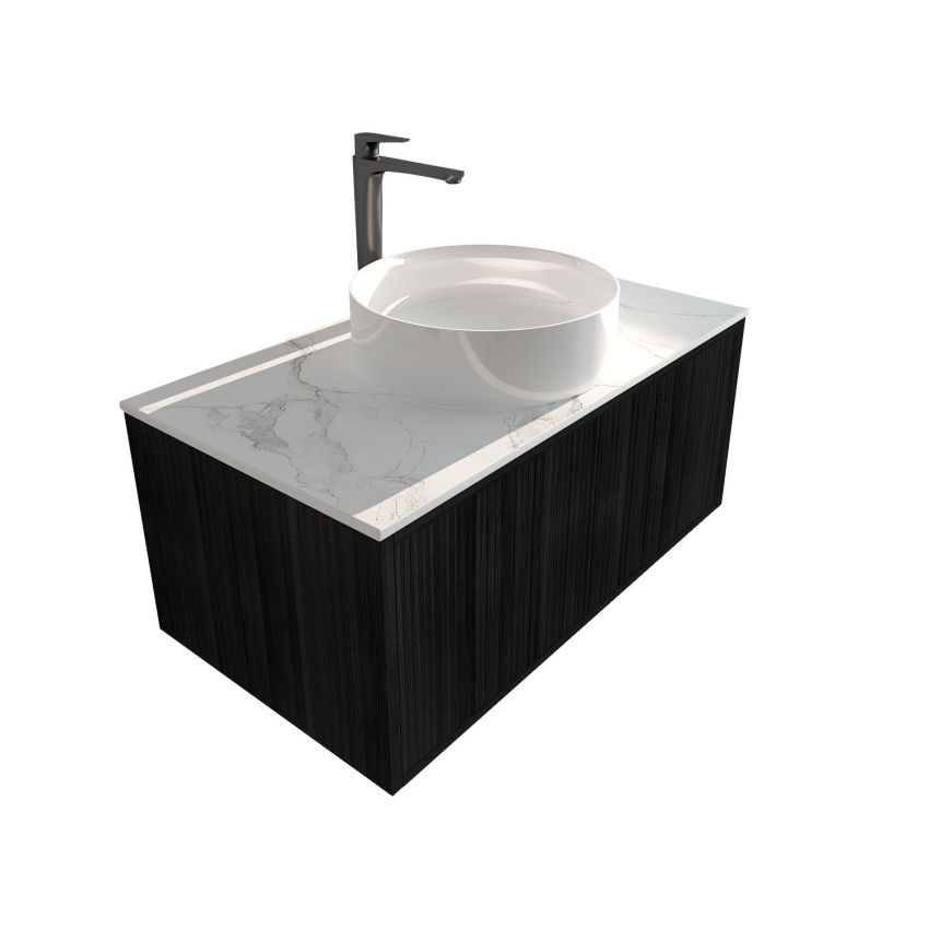 900mm Bottega Oak Wall Hung Bathroom Vanity Left Drawer Grooved MDF Cabinet Only