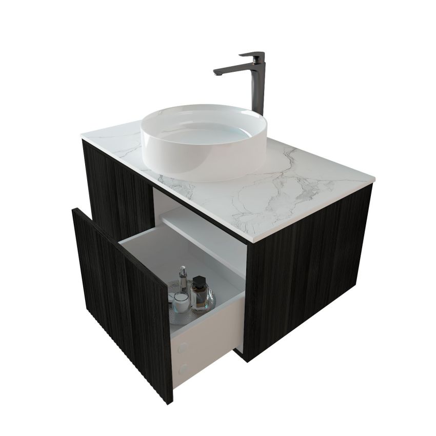 900mm Bottega Oak Wall Hung Bathroom Vanity Right Drawer Grooved MDF Cabinet Only