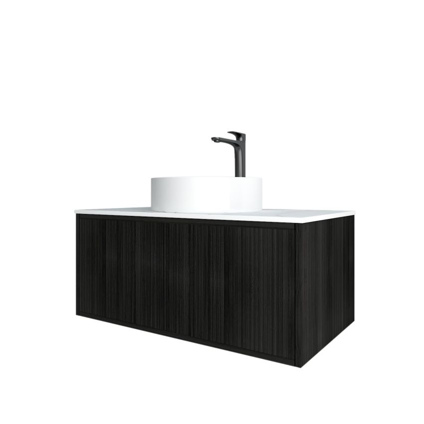 900mm Bottega Oak Wall Hung Bathroom Vanity Right Drawer Grooved MDF Cabinet Only