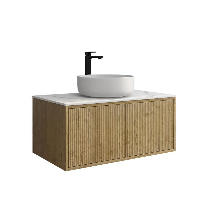 900mm Prime Oak Wall Hung Bathroom Vanity Right Drawer Grooved MDF Cabinet Only