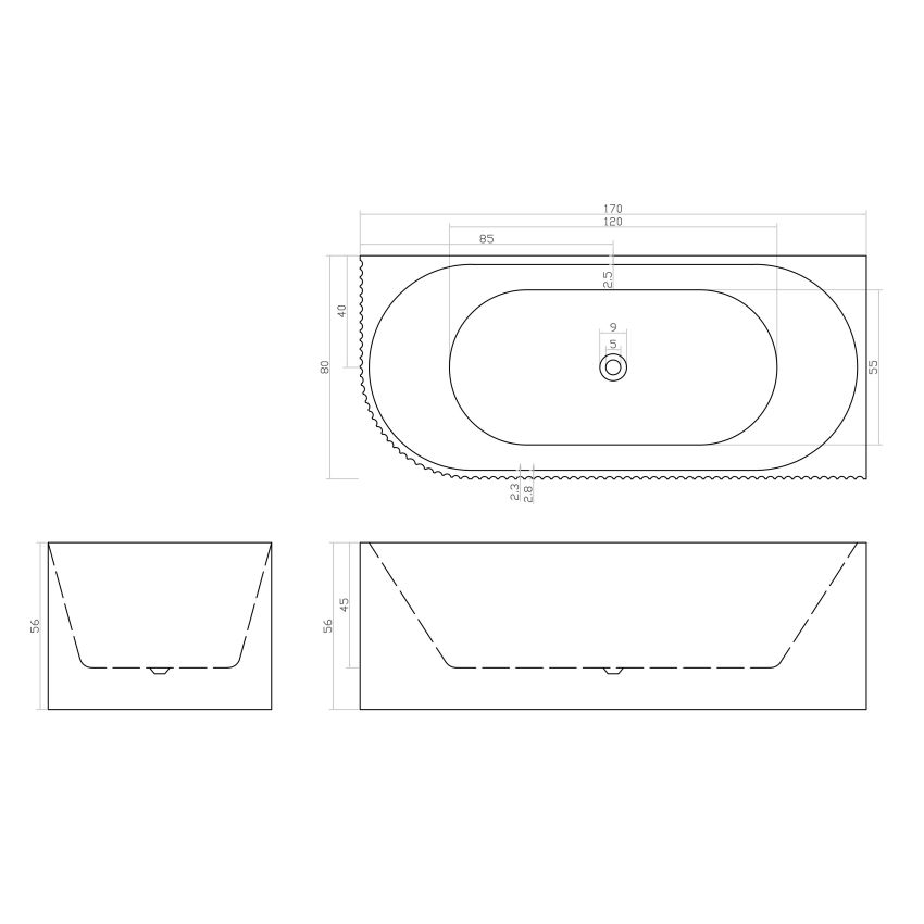 1700mm Freestanding Grooved Right Corner Fit Gloss White Acrylic Bathtub