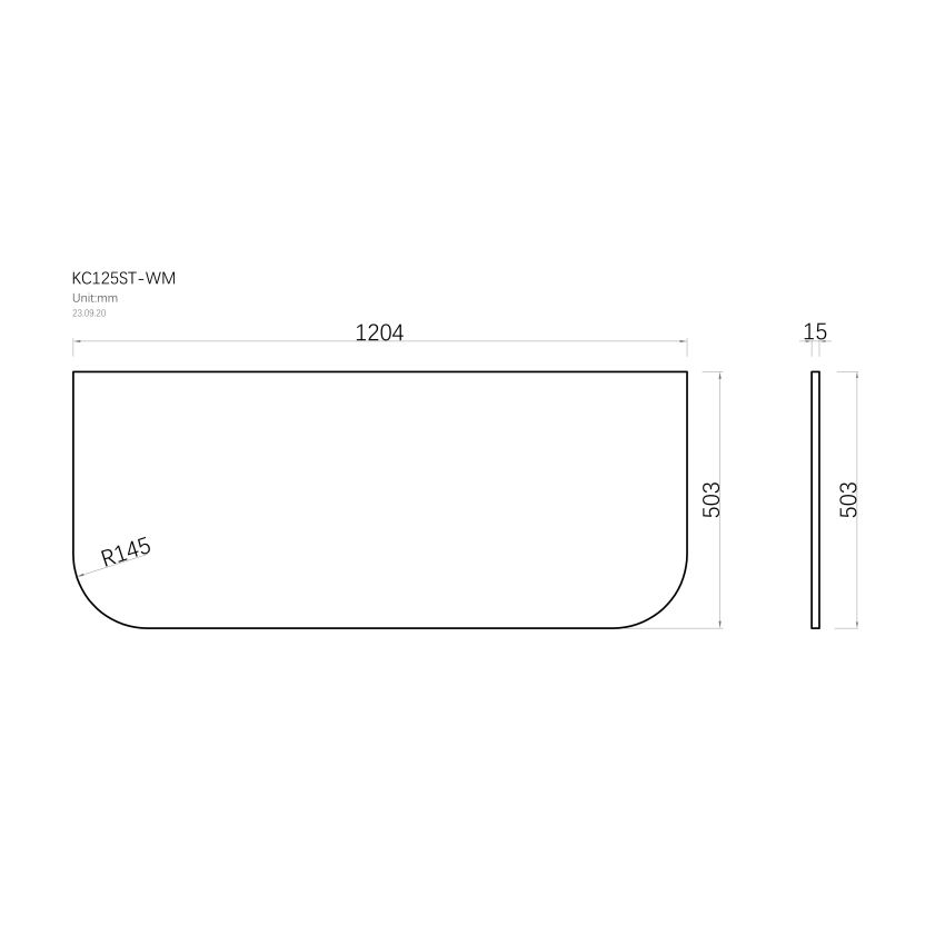 1204x503x15mm White Marble Look Sintered Stone Top Matte Finish Rounded Corner Benchtop