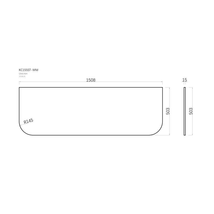 1508x503x15mm White Marble Look Sintered Stone Top Matte Finish Rounded Corner Benchtop