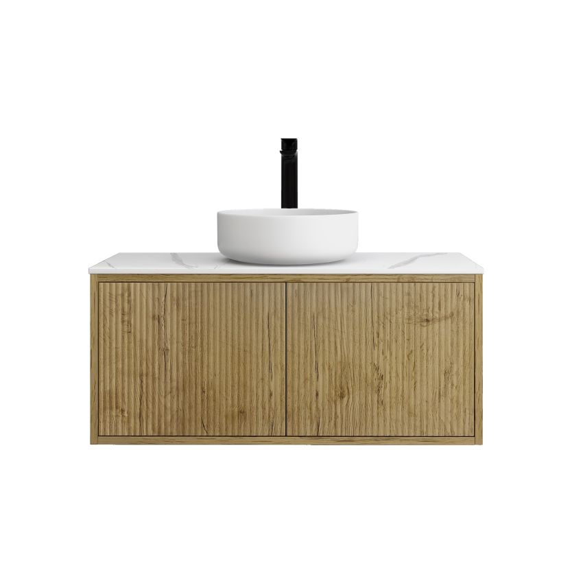 900mm Prime Oak Wall Hung Bathroom Vanity Right Drawer Grooved MDF Cabinet Only