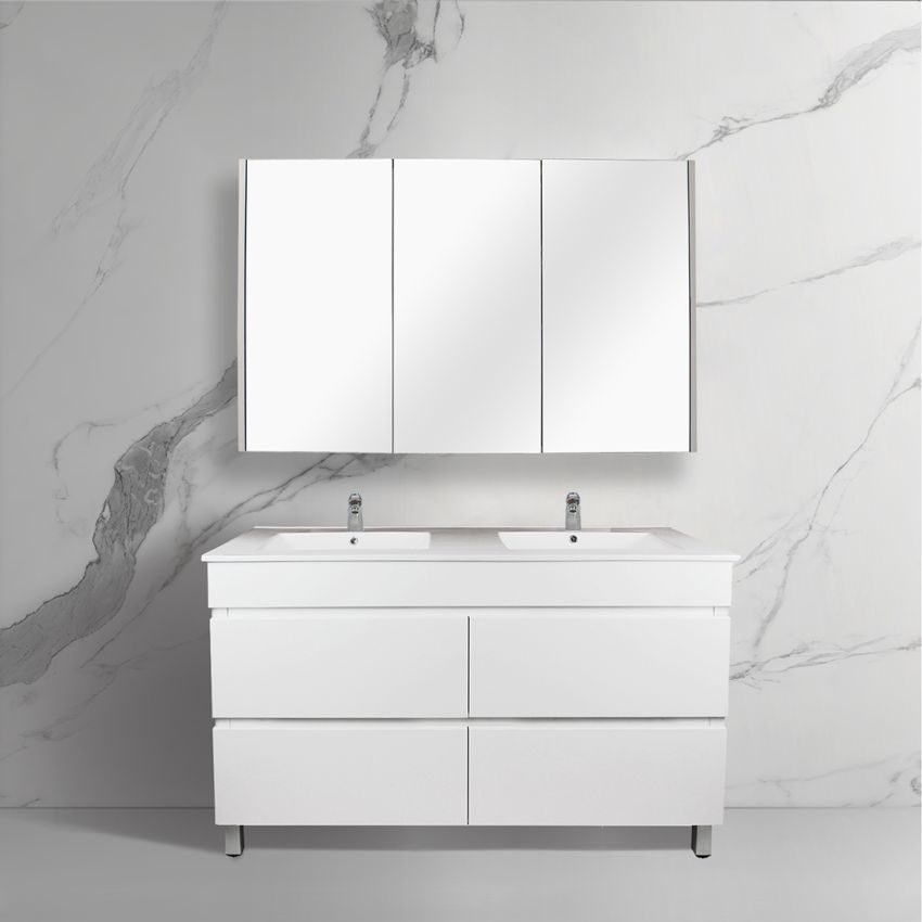 1200mm Freestanding With Legs Bathroom Vanity Matte White Finish PVC Vacuum Filmed Cabinet Only