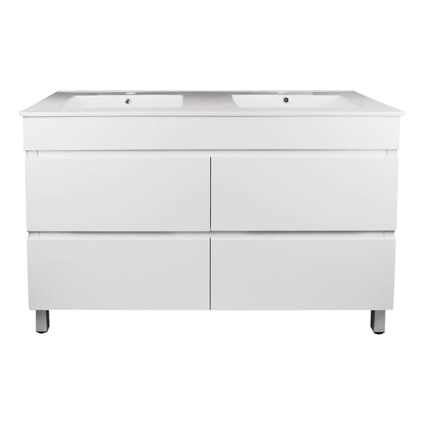1200mm Freestanding With Legs Bathroom Vanity Matte White Finish PVC Vacuum Filmed Cabinet Only
