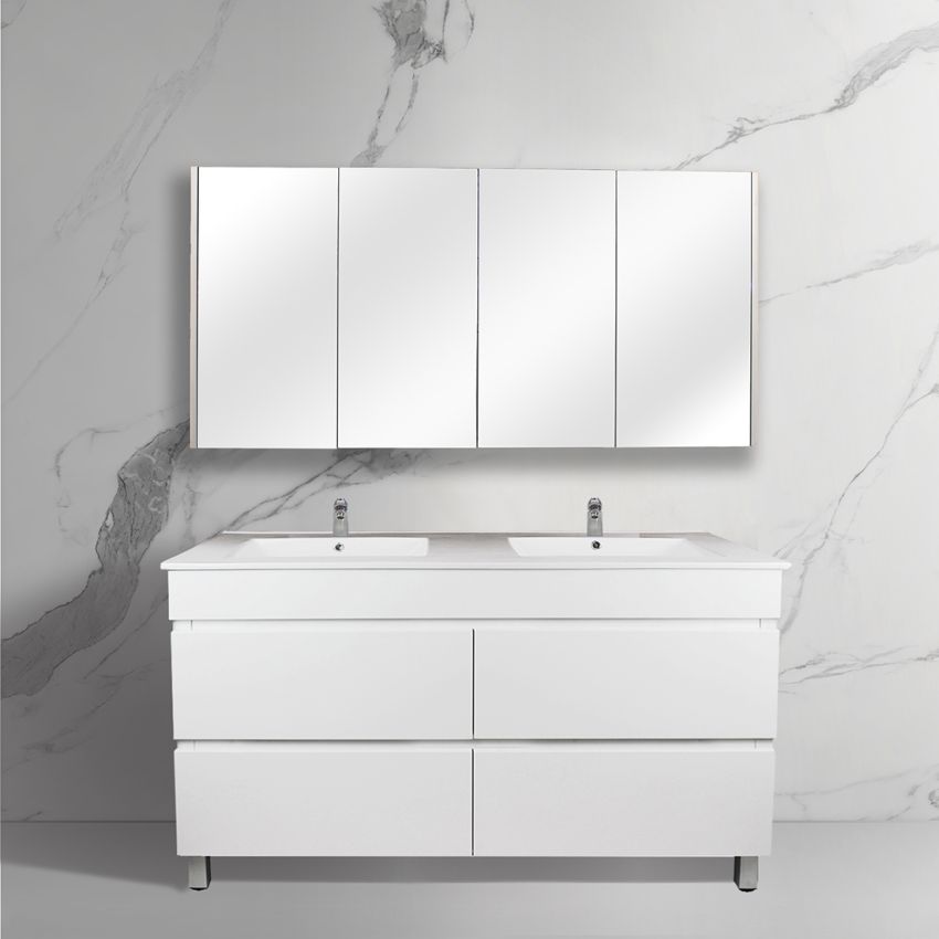 1500mm Freestanding Bathroom Vanity With Legs Matte White Finish PVC Vacuum Filmed Cabinet Only
