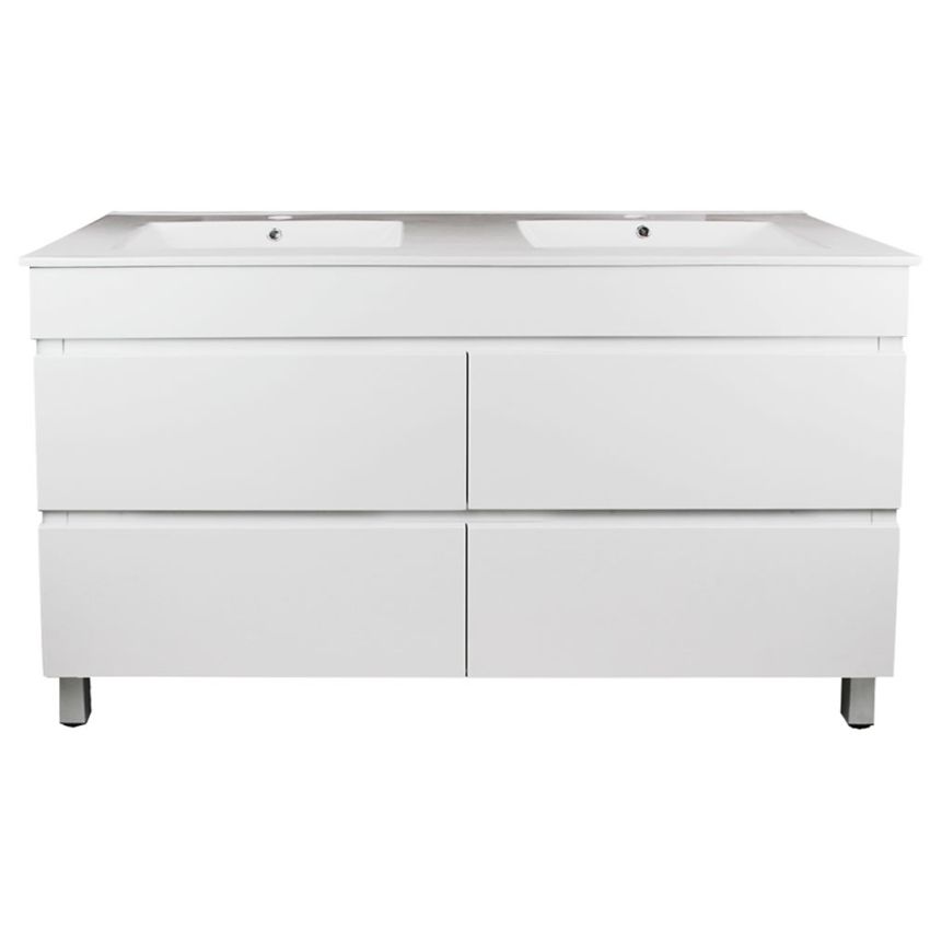 1500mm Freestanding Bathroom Vanity With Legs Matte White Finish PVC Vacuum Filmed Cabinet Only