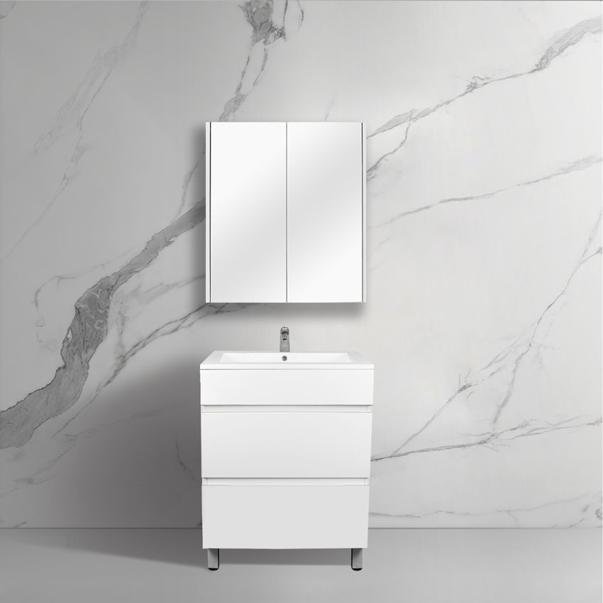 600mm Freestanding Bathroom Vanity With Legs Matte White Finish PVC Vacuum Filmed Cabinet Only