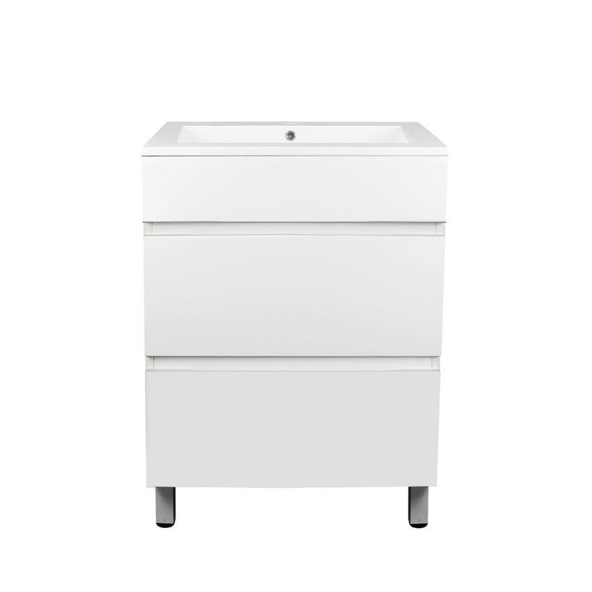 600mm Freestanding Bathroom Vanity With Legs Matte White Finish PVC Vacuum Filmed Cabinet Only