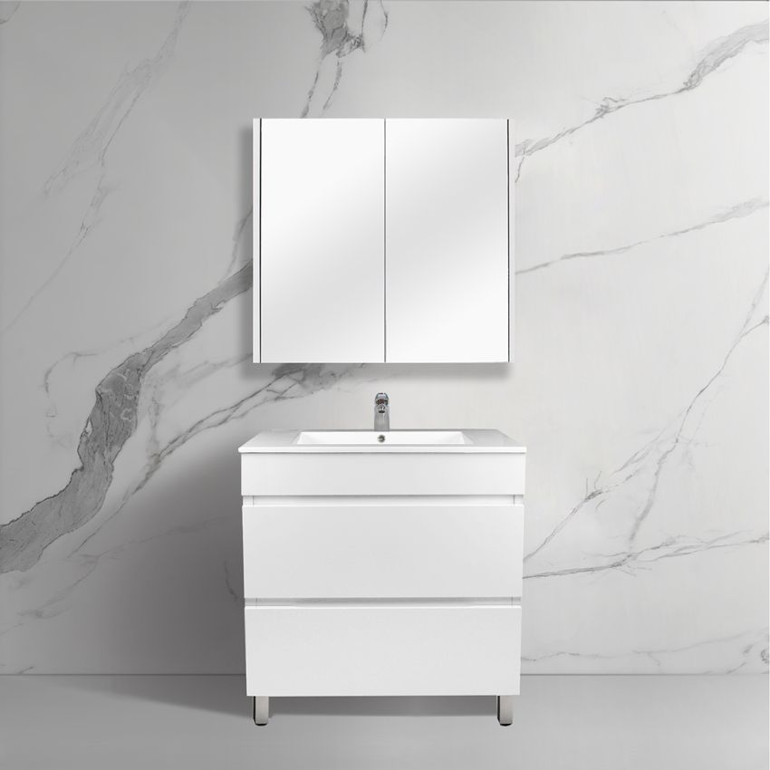 750mm Freestanding Bathroom Vanity With Legs Matte White Finish PVC Vacuum Filmed Cabinet Only