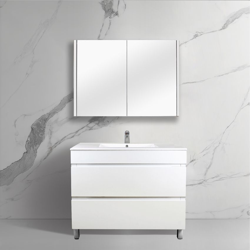900mm Freestanding With Legs Bathroom Vanity Matte White Finish High density Cabinet Only with 2 PAC finish