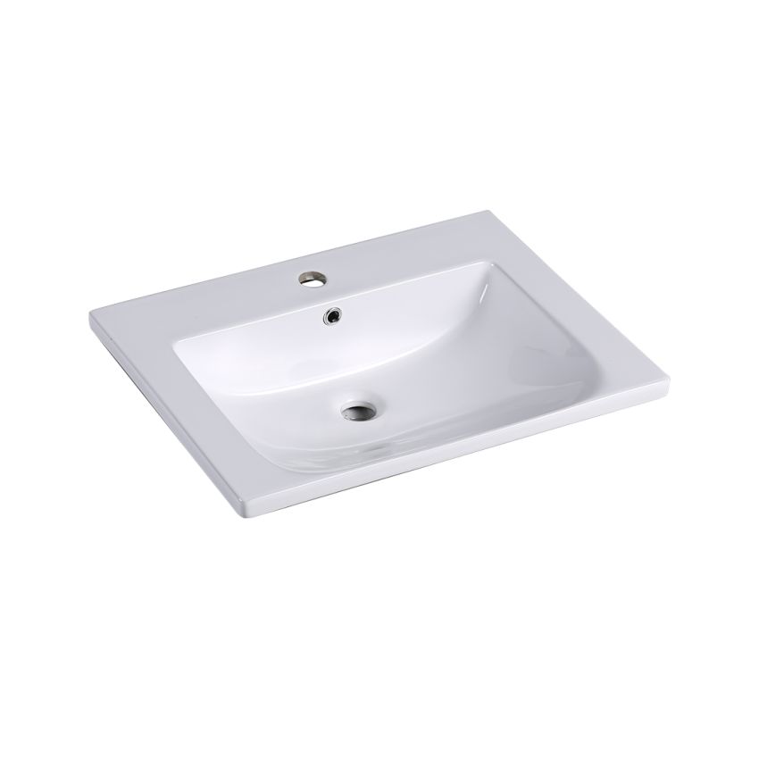 600x460mm Eden D Shape Basin Gloss White Ceramic Top