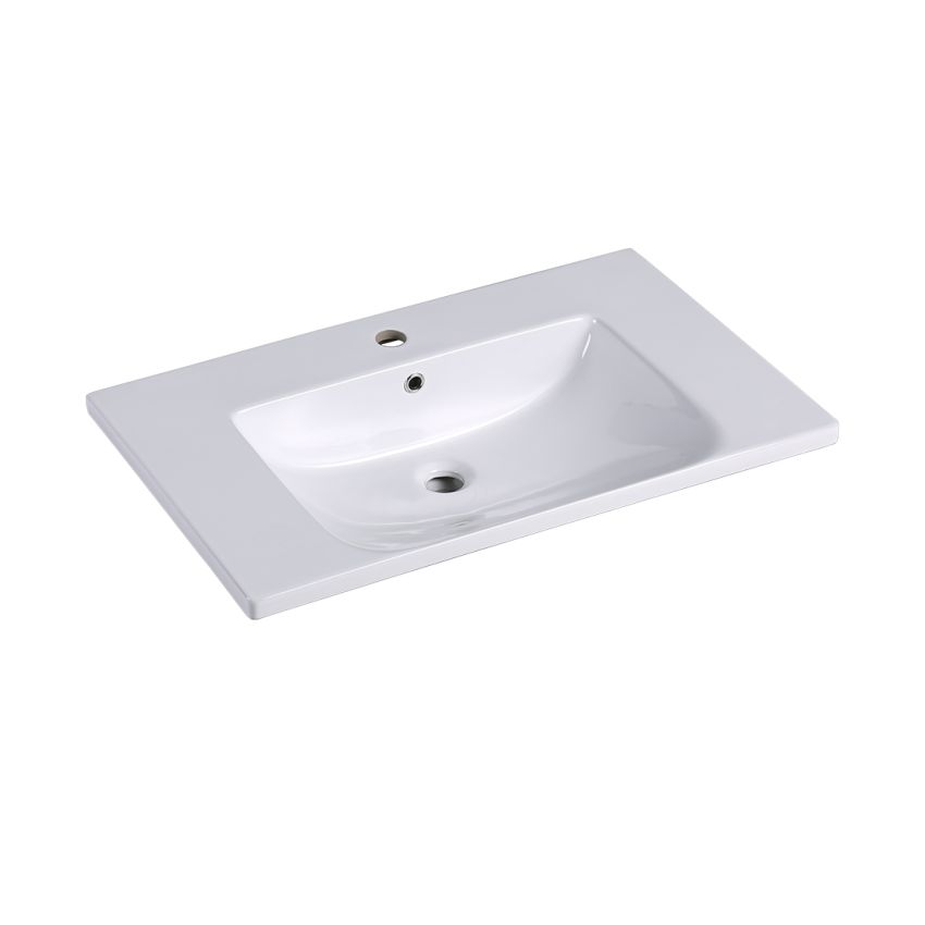 750x460mm Eden D Shape Basin Gloss White Ceramic Top