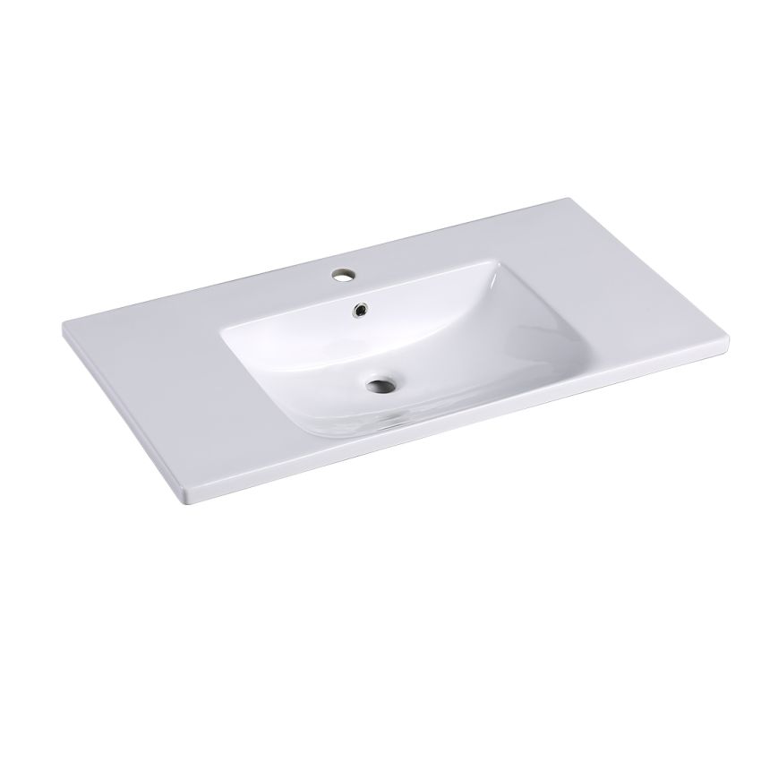 900x460mm Eden D Shape Basin Gloss White Ceramic Top
