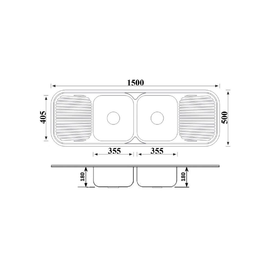 Cora Double Bowl & Double Drainer Kitchen Sink 1500 x 500mm