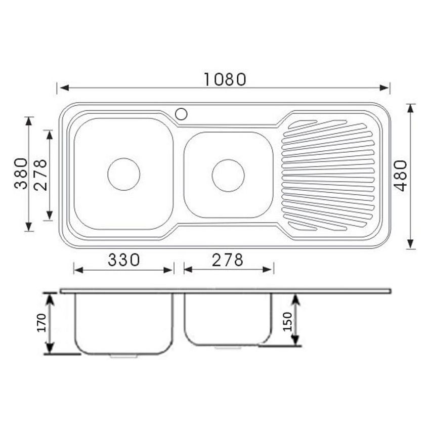 Cora 1 & 3/4 Bowl & Single Drainer Kitchen Sink 1080 x 480mm Left Hand Bowl