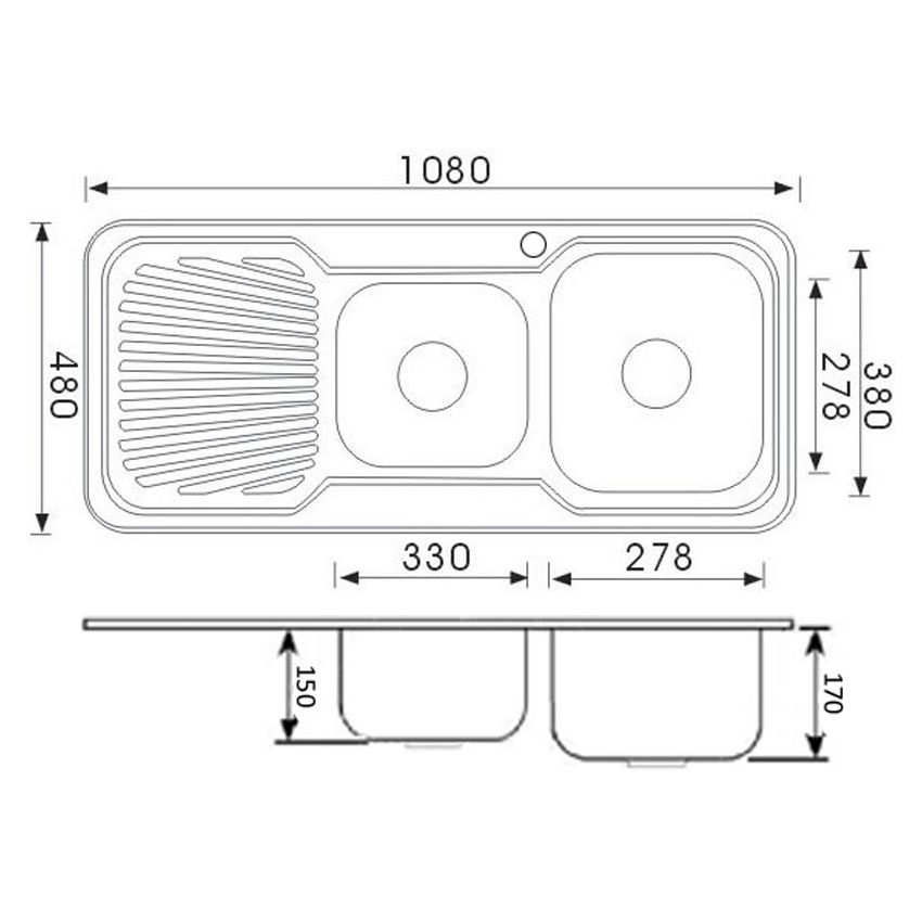 Cora 1 & 3/4 Bowl & Single Drainer Kitchen Sink 1080 x 480mm Right Hand Bowl