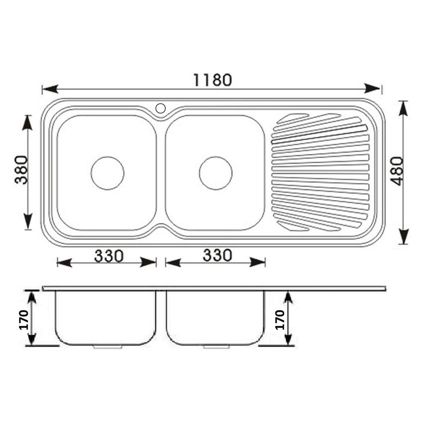 Cora Double Bowl & Single Drainer Kitchen Sink 1180 x 480mm Left Hand Bowl