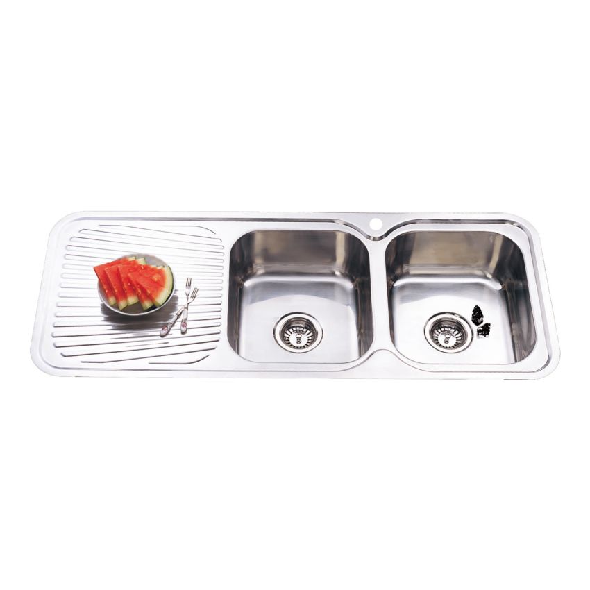 Cora Double Bowl & Single Drainer Kitchen Sink 1180 x 480mm Right Hand Bowl