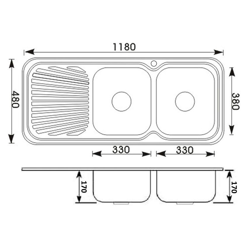 Cora Double Bowl & Single Drainer Kitchen Sink 1180 x 480mm Right Hand Bowl