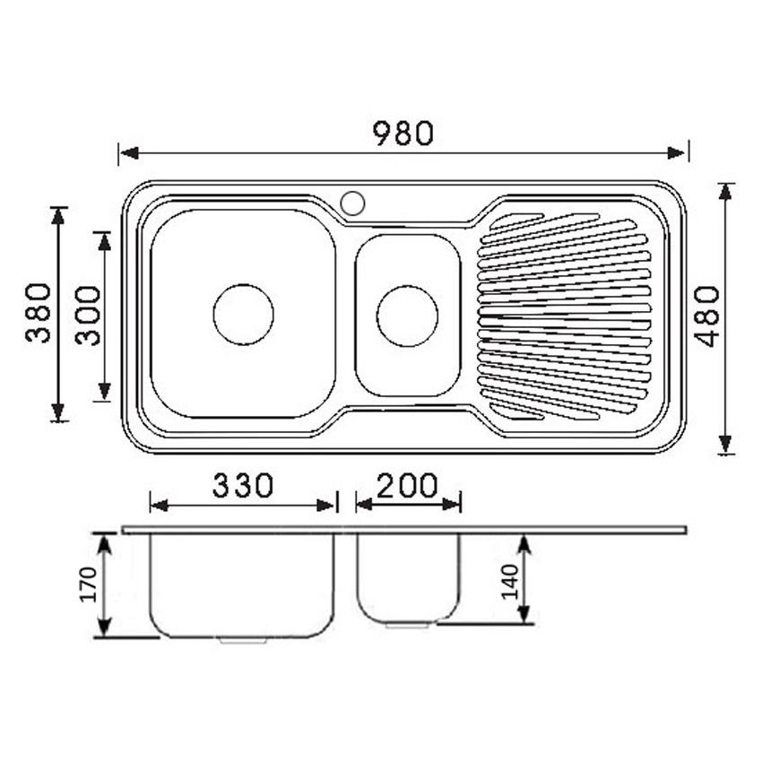 Cora 1 & 1/2 Bowl & Single Drainer Kitchen Sink 980 x 480mm Left Hand Bowl