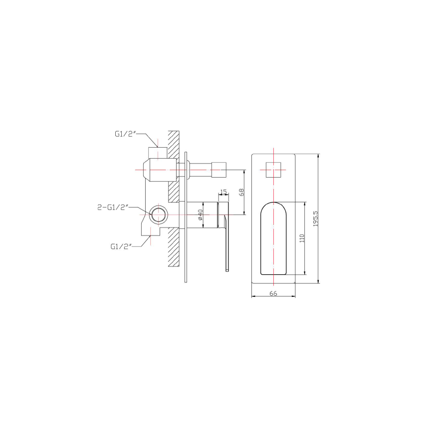 Ruki Wall Mixer with Diverter Gun Metal