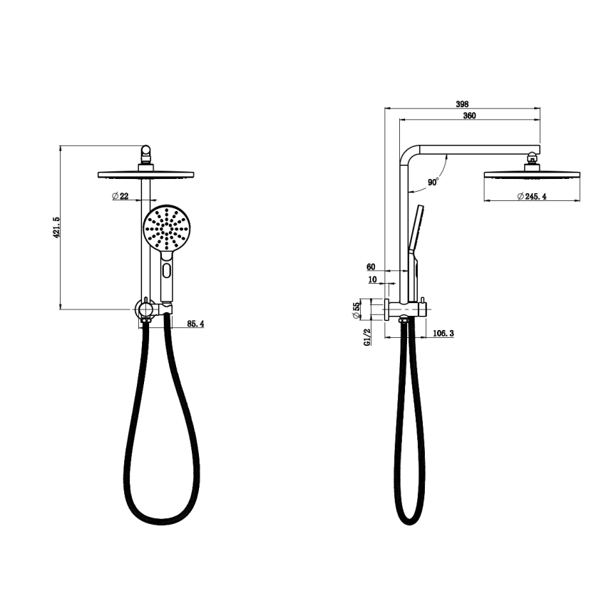 New Regal Round Mini Multi-function Shower Set Matte Black, 250mm Plastic Shower Head