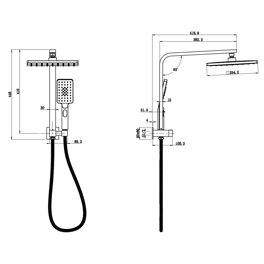 New Sando Square Mini Multi-function Shower Set Matte Black, 250mm Plastic Shower Head