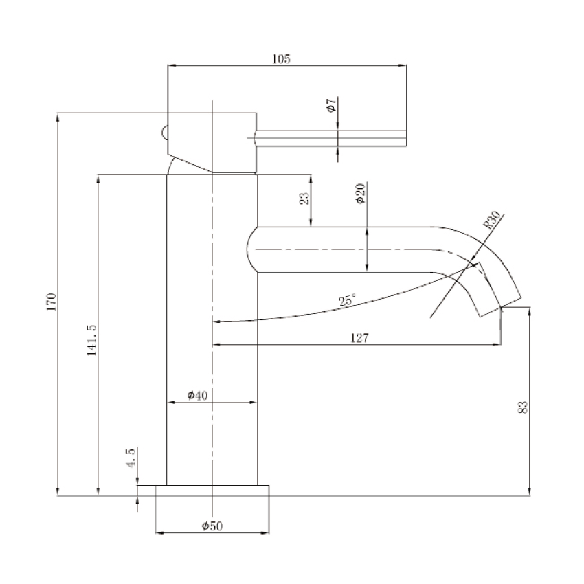 Otus Slimline SS Basin Mixer Curved Spout Gun Metal