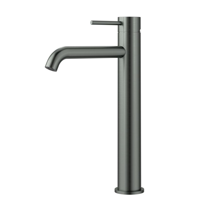 Otus Slimline SS Highrise Basin Mixer Curved Spout Gun Metal