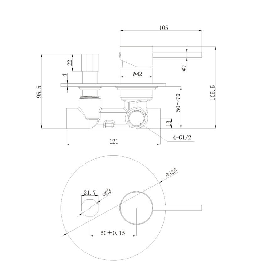 Otus Slimline SS Wall Diverter Mixer Rough-in Body