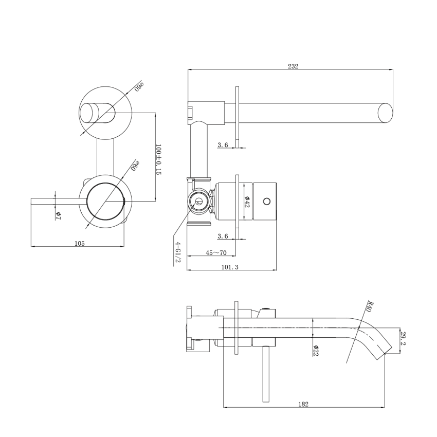 Otus Slimline SS Wall Basin Mixer Separate Back Plate Trim Kits Stainless Steel