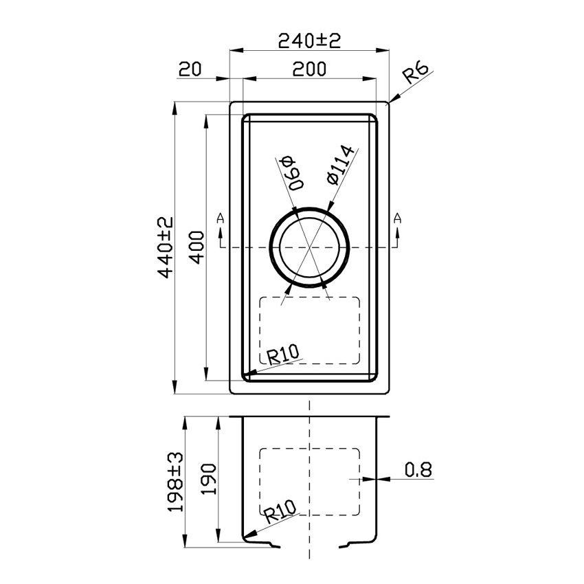 New Cora Single Bowl Above / Undermount Kitchen Sink 240 x 440mm