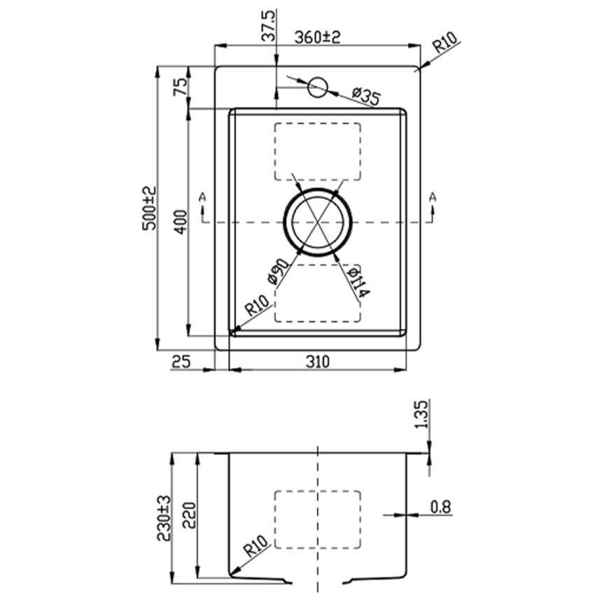 Eden Single Bowl Laundry Sink Above / Undermount Sink 360 x 500mm