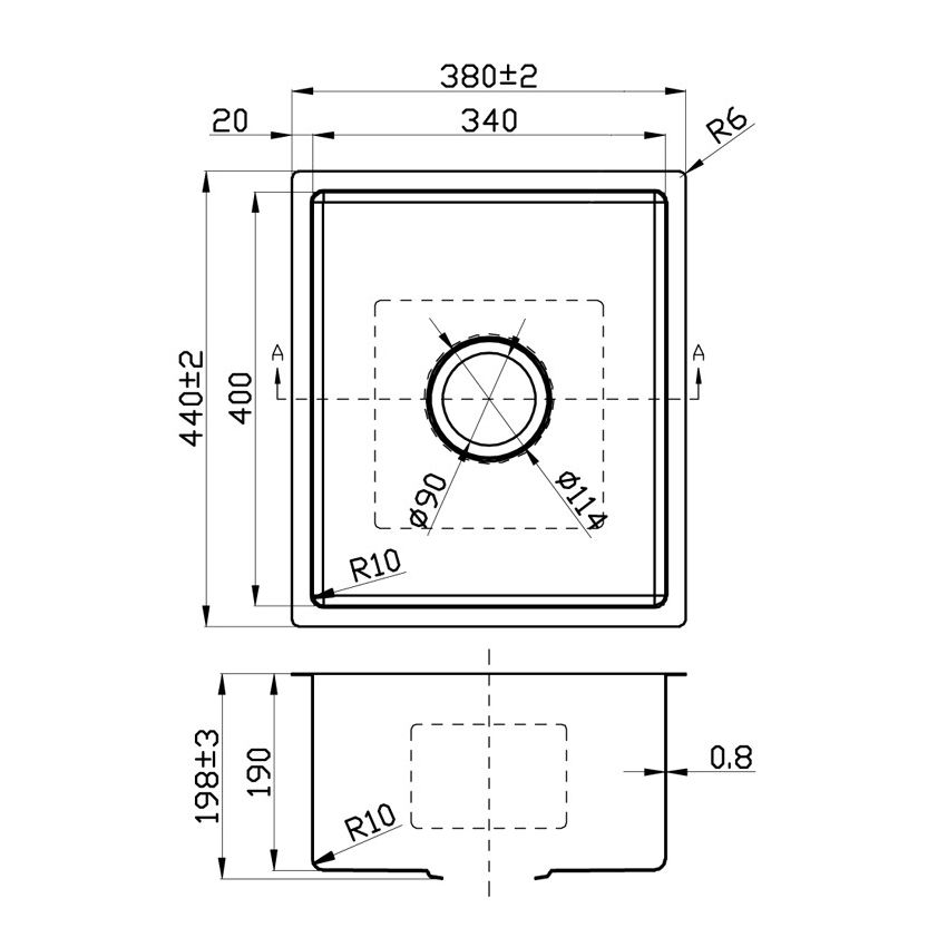 New Cora Single Bowl Above / Undermount Kitchen Sink 380 x 440mm
