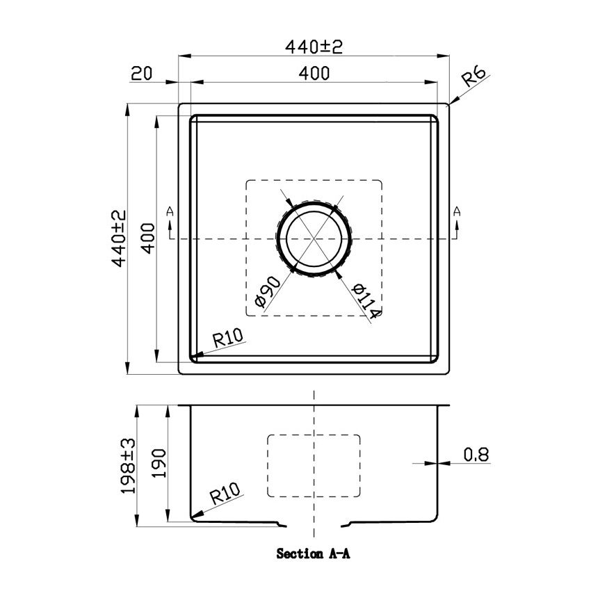 New Cora Single Bowl Above / Undermount Kitchen Sink 440 x 440mm