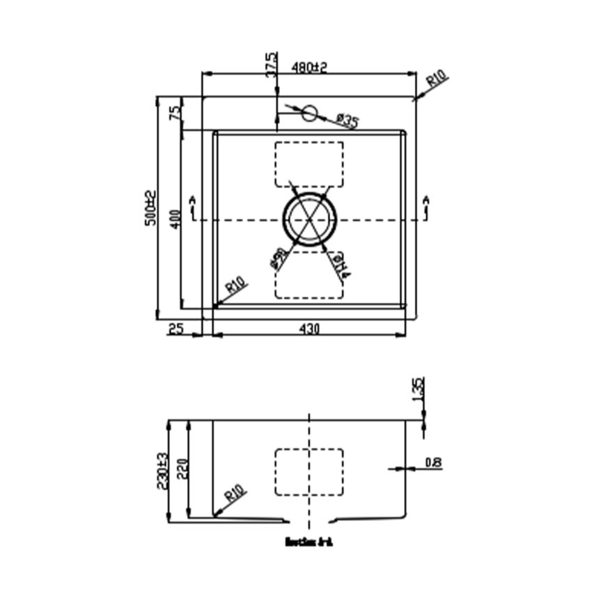 Eden Single Bowl Laundry Sink Above / Undermount Sink 480 x 500mm