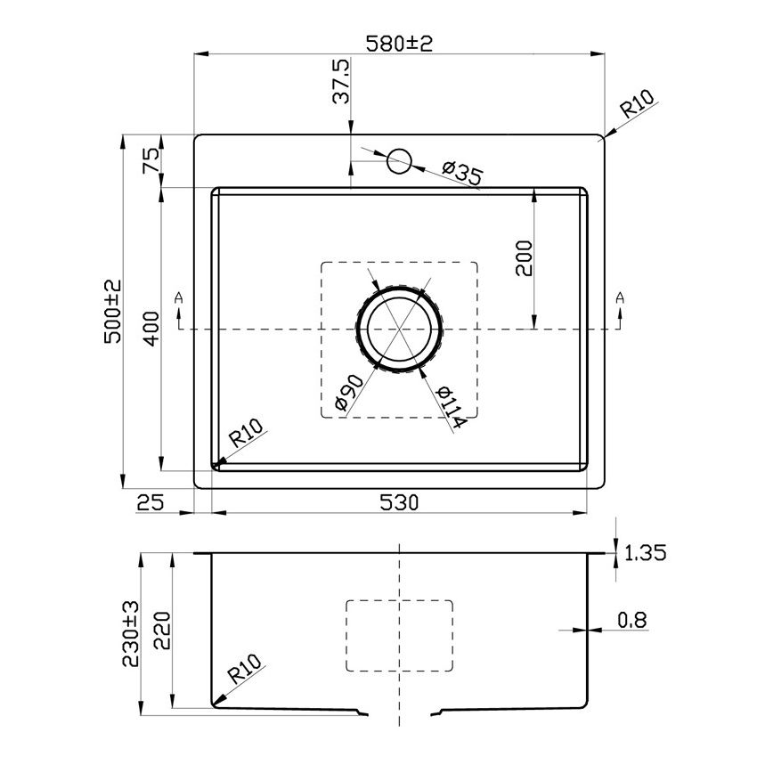 Eden Single Bowl Laundry Sink Above / Undermount Sink 580 x 500mm