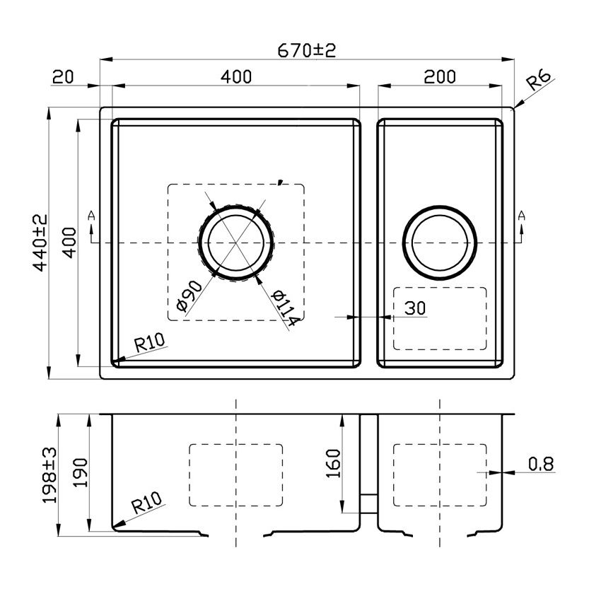 New Cora Double Bowl Above / Undermount Kitchen Sink 670 x 440mm