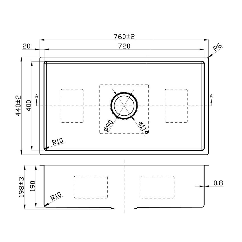 New Cora Single Bowl Above / Undermount Kitchen Sink 760 x 440mm