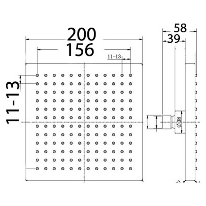 Rosa Square Overhead Shower  Brushed Nickel 200mm