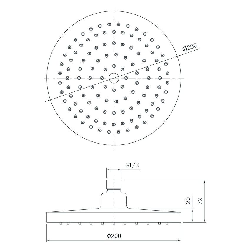 Otus Round Overhead Shower 200mm Brushed Gold